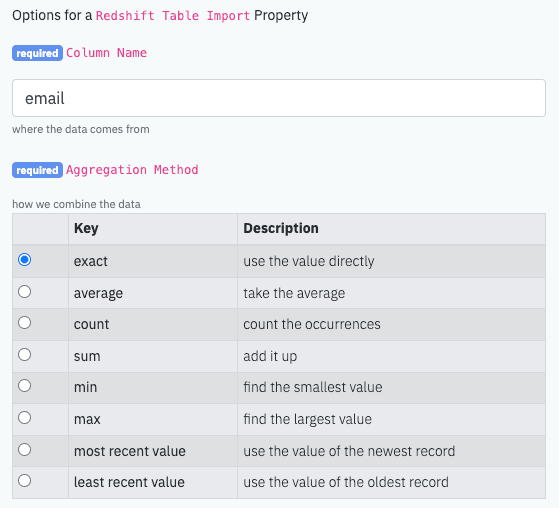 Redshift Import Table Properties