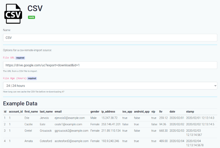 Grouparoo CSV settings